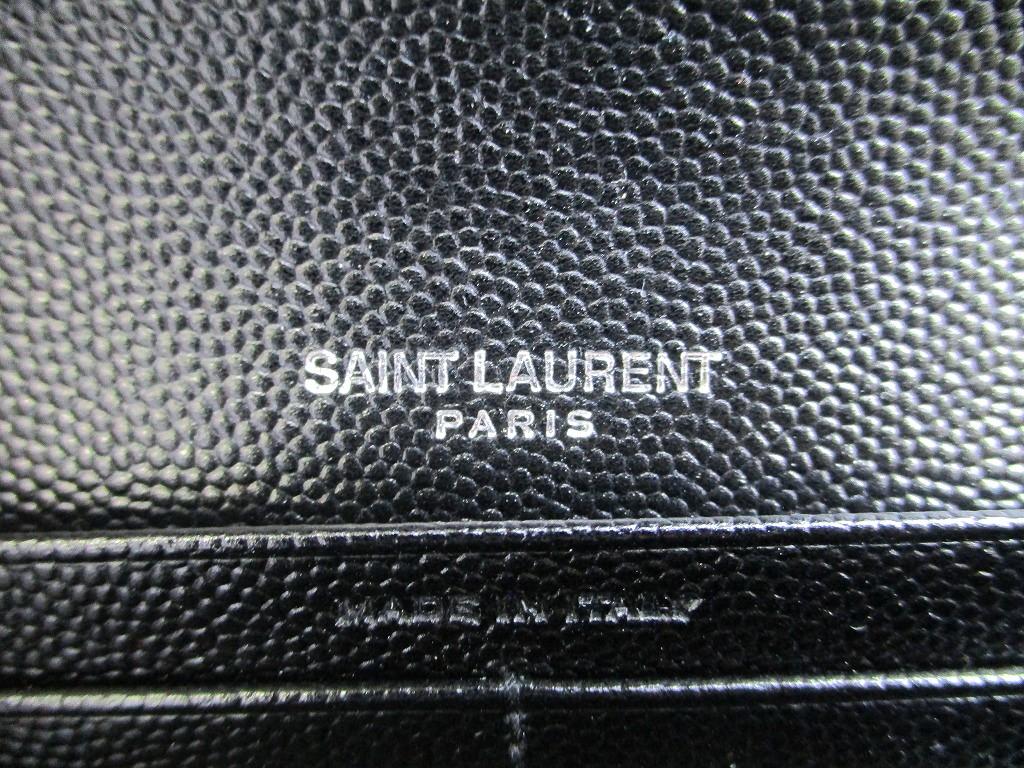 Authentic Saint Laurent YSL Silver YSL Motif Black Leather Long Flap Wallet #a875  Refurbished