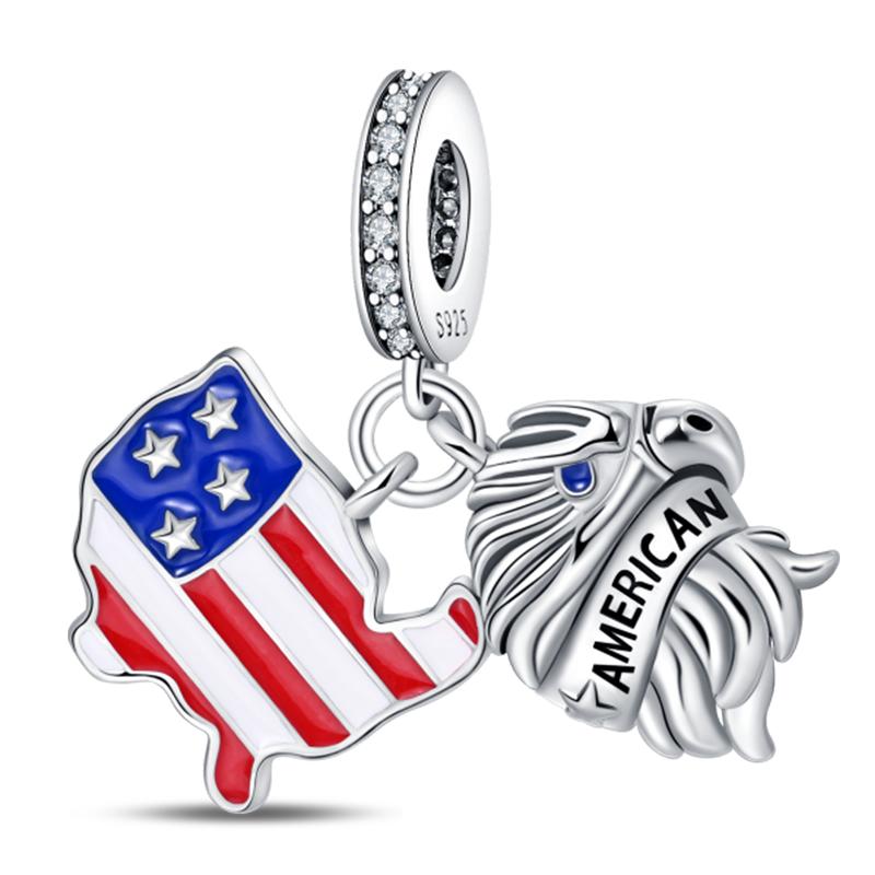 Charms Fit Pan S925 Silver American Style USA Eagle Independence Day Camera Passport Beads Original Bracelets DIY Fine Jewelry