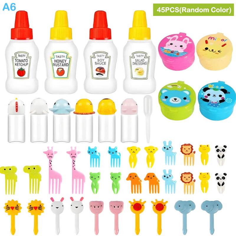 12-46pcs Bento Box Accessory Set Cute Mini Fruit Forks Set Portable Tomato Sauce Dispenser Set Outdoor Tableware