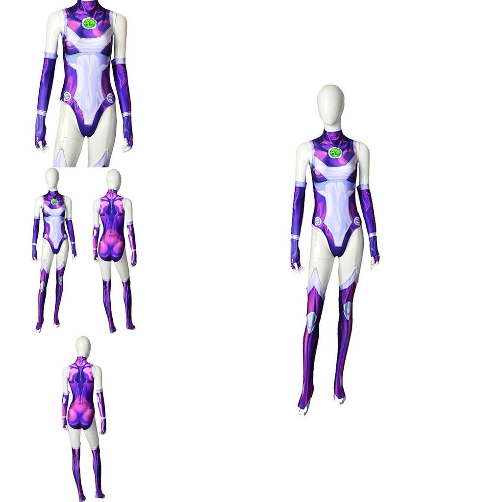Teen Titans Starfire Cosplay Jumpsuit Halloween Kostüm Für Erwachsene Kinder 3D Druck Dehnbarer Atmungsaktiver Stoff