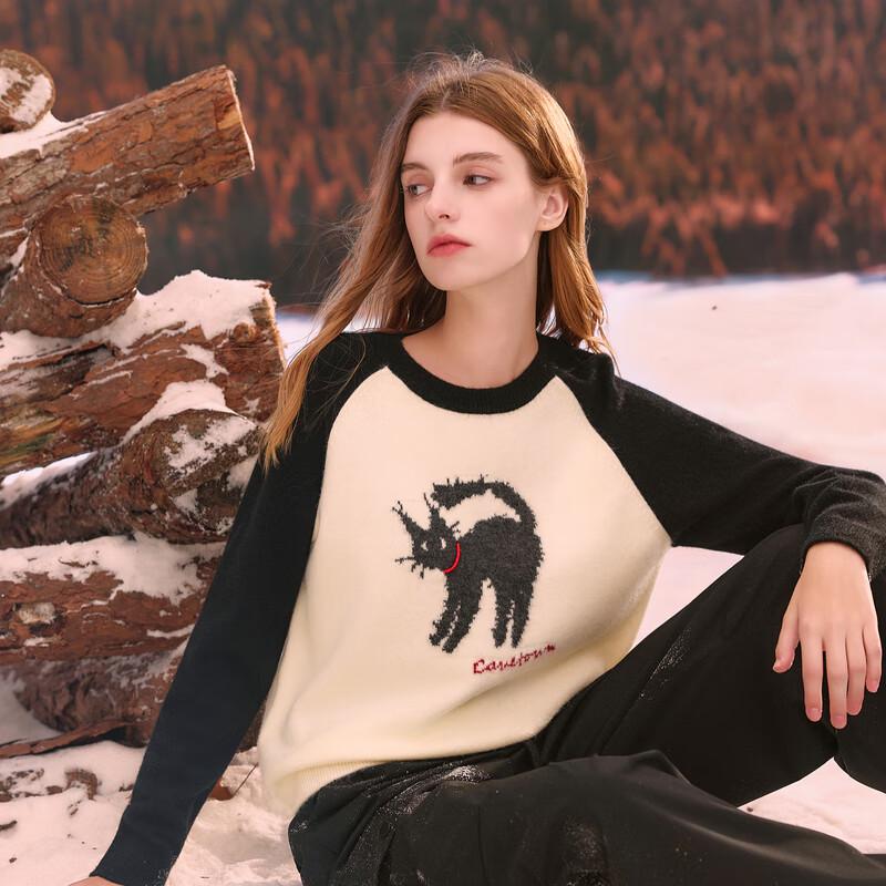 

Women s 2025 Winter Contrast Raglan Jacquard Sweater L