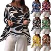 Damen lockere lässige Chiffonbluse Langarm bedruckt Oversized Tunika Top Leichtes atmungsaktives Gewebe Bequeme Passform