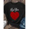 European Size Women'S Love You Rose Heart Print T-Shirt - Soft Breathable Fabric,Casual Round Neck Short Sleeve Top, Spring Summer Fall Casual Attire