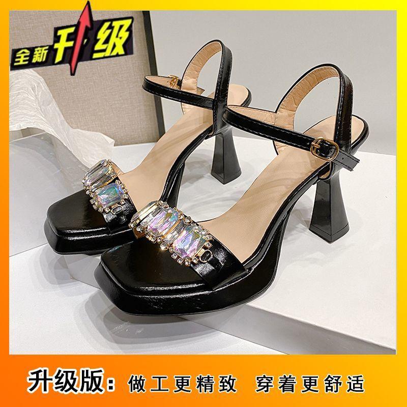 Rhinestone with sandals women's summer 2025 new thick heel with skirt banquet shoes fashionable women's high heels