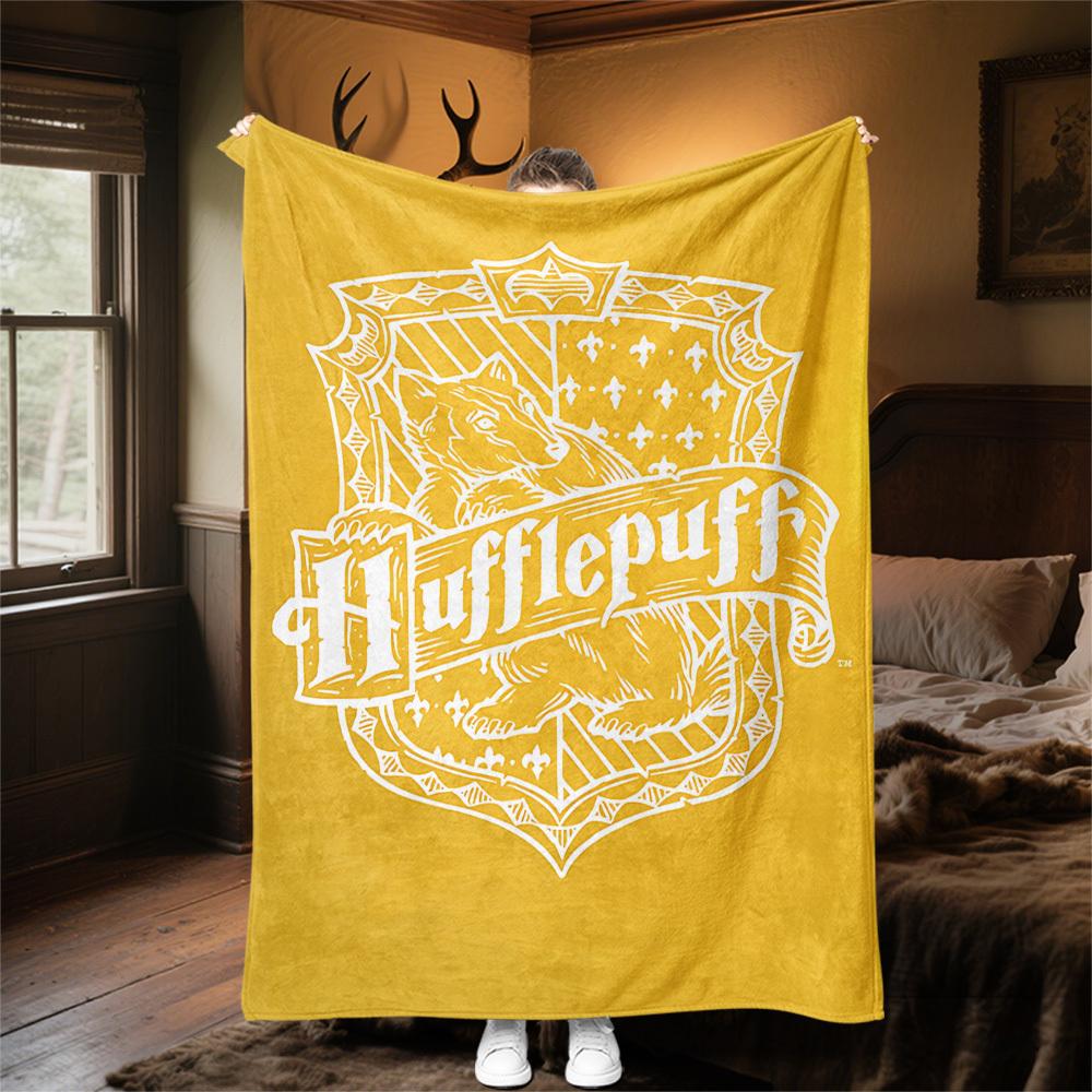 1pc Cresta Amarilla de Hufflepuff Manta de Franela para Exteriores Todas las Estaciones Suave Calidez, Decoración del Hogar 1031231