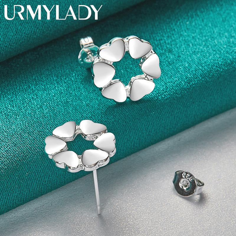 925 Sterling Silver Heart Flower Stud Earrings For Women Fashion Party Jewelry