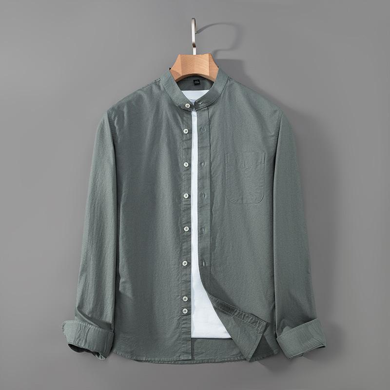 Spring and Autumn New Style Stand Collar Oxford Cotton Long-sleeved Shirt Men's Slim Work Shirt Casual Inch Shirt