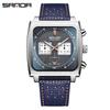 Sanda Men's Chronograph Quartz Watch: Square Dial, Three Eyes, Six Hands, Luminous, Calendar, Waterproof.