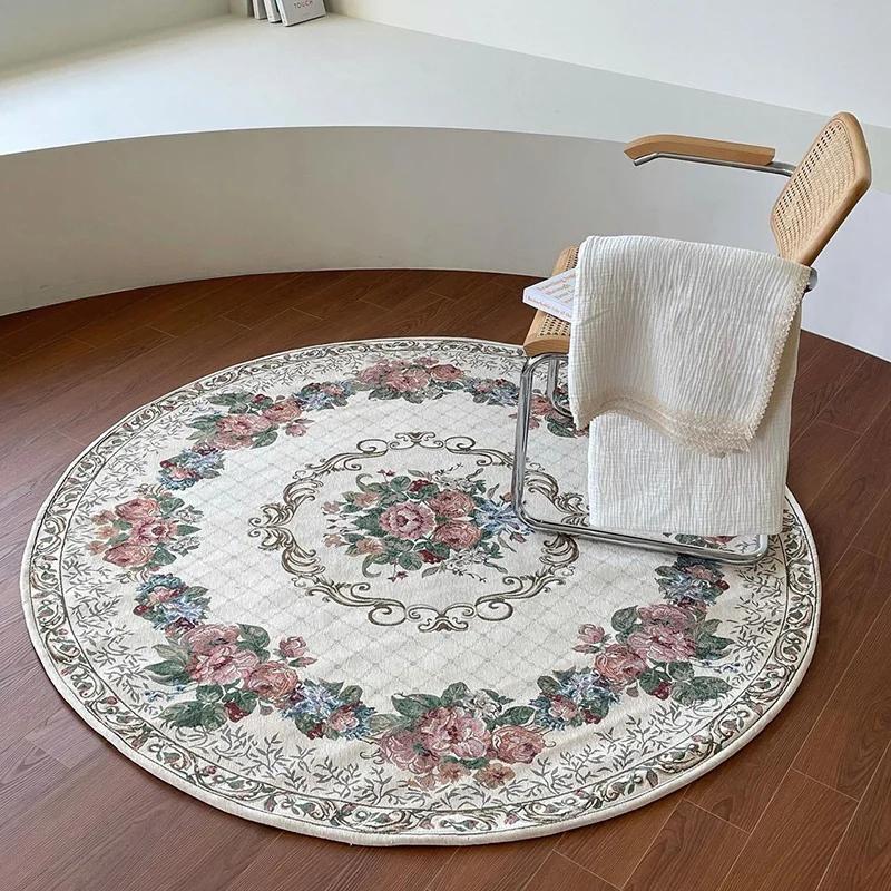 European Pastoral Style Carpets for Living Room Vintage Bedroom Decor Round Carpet Washable Plush Mat Fluffy Soft Lounge Rug