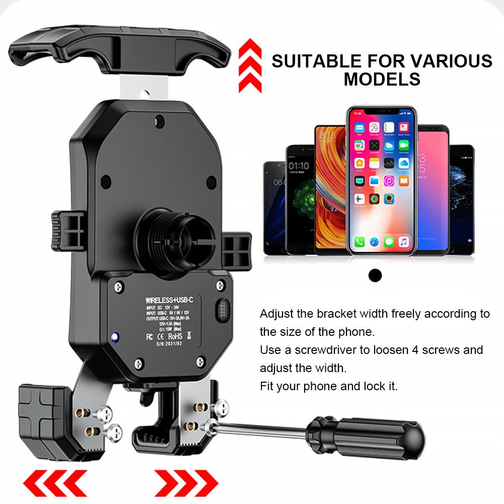 15W Wireless Charger Motorcycle Phone Holder USB QC2.0/3.0 Smartphone Stand Fast Charging Adjustable for Electric Bike Motorbike