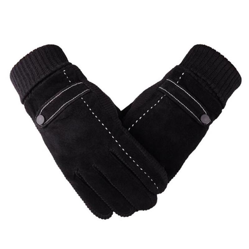Winter Warm Mittens Man Cycling Thickened Plush Wrist Touch Screen Suede Fabric Driving Gloves