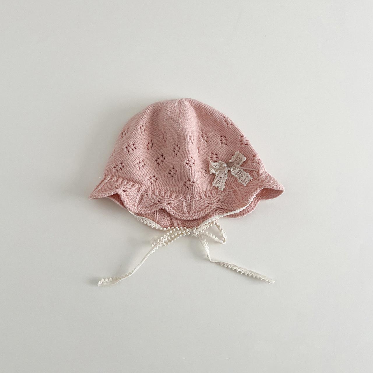

Вязаная шерстяная теплая шапочка-ведро для маленьких девочек, однотонная, с оборкой, шляпа рыбака, вязаная крючком кружевная шапка-ведро с бантом принцессы розовый