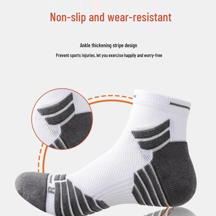 Men's Anti-Odor Marathon Running Socks - Spring/Summer Mid-Calf, Thickened Towel Bottom, Sports/Hiking, Long Distance/Basketball