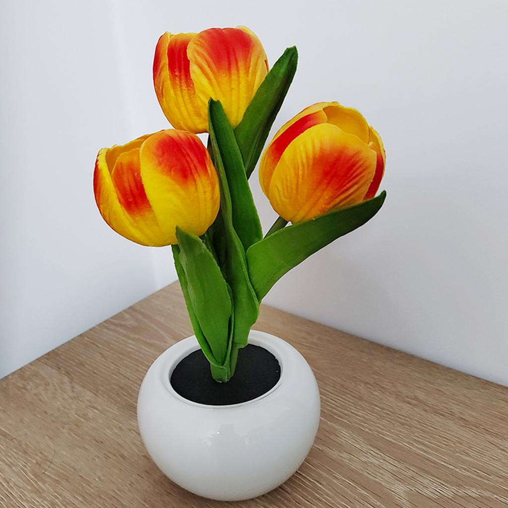 LED Tulip Flower Pot Light Indoor Decorative Night Light Warm Glow Ceramic Table Lamp Battery Operated