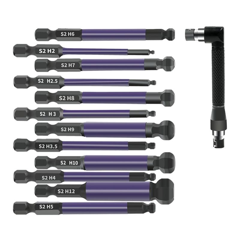 13Pcs Ball End Hex Screw Driver Bit 1/4inch Magnetic Hex Impact Wrenches Bit Set 2/2.5/3/3.5/4/5/6/7/8/9/10/12mm