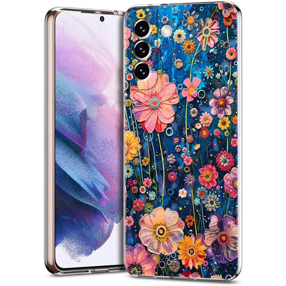 Transparent Phone Case Cover for Samsung Galaxy S25 S24 S23 S22 S20 S21 FE Ultra S24 S23 S10 S10E Plus Abstract Flower Pattern