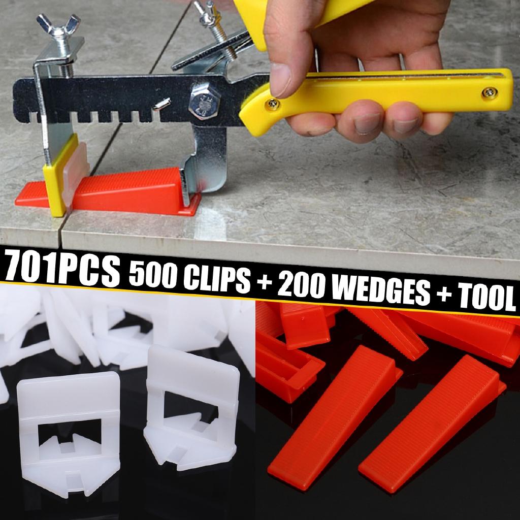 701 Kit Reusable Tile Leveling System Clips Wedges Tool Floor Wall Tiling Spacer Plastic Red and White