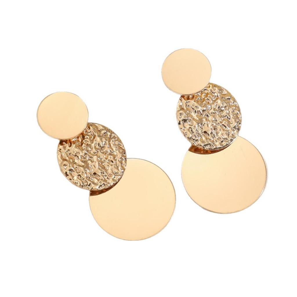 European Retro Geometric Gold Disc Stud Earrings for Women