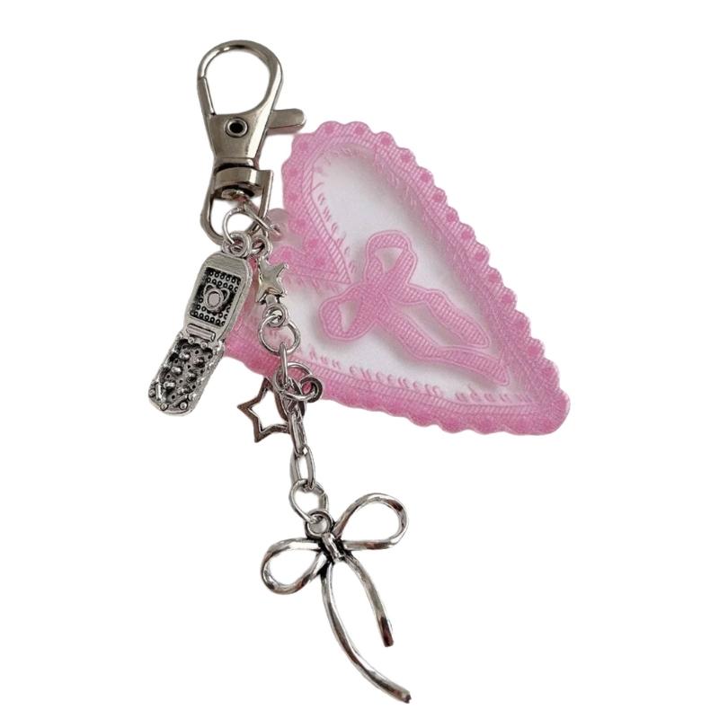 Cute Heart Shaped Keychain With Lace And Bowknot Design Perfect For Keys Bags And Accessories In Multiple Colors