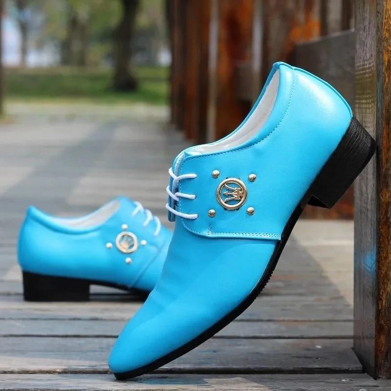 Moda Lujo Hombres Zapatos de Vestir Coloridos Zapatos de Cuero PU Moda Masculina Zapatos Italianos de Negocios Sapato Social Masculino Zapatos De Hombre