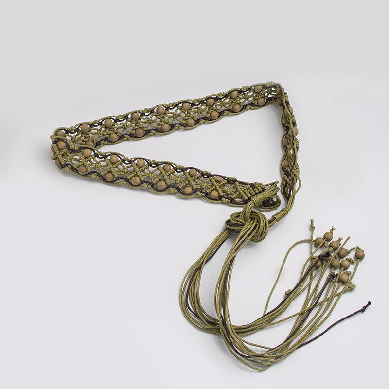 

Бохо Пояс, Деревянные Бусины, Пояс из Хлопка и Льна в Натуральном Стиле для Одежды, Этнический Стиль для Отпуска, Женская Веревка на Талию для Весны и Лета