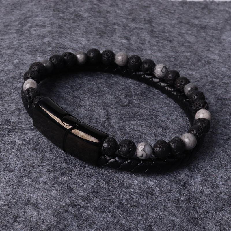 Natural Stone Beaded Bracelets for Men Classic Leather Woven Stone Beaded Mens Bracelet Fashion Casual Sports Jewelry Gift