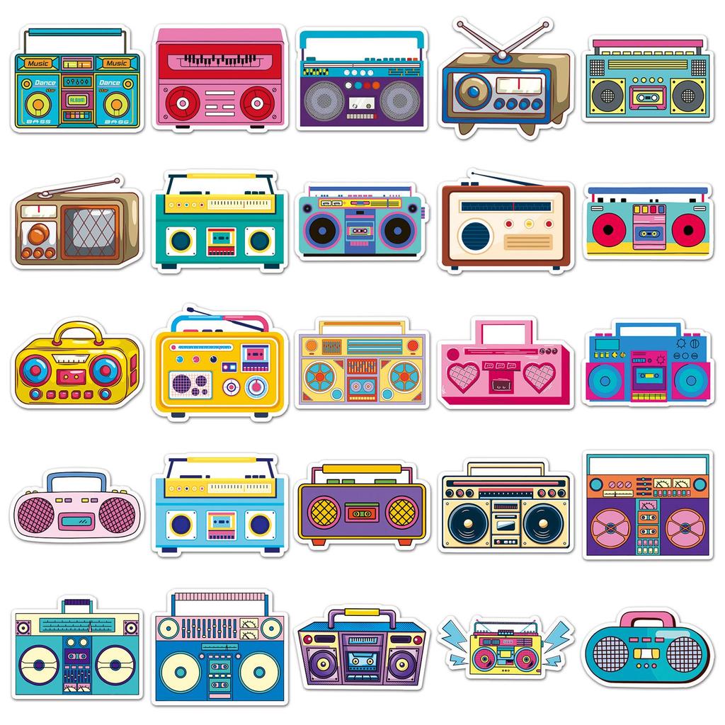 50pcs Waterproof Retro Cartoon Radio Stickers for Suitcases, Computers, and Journals