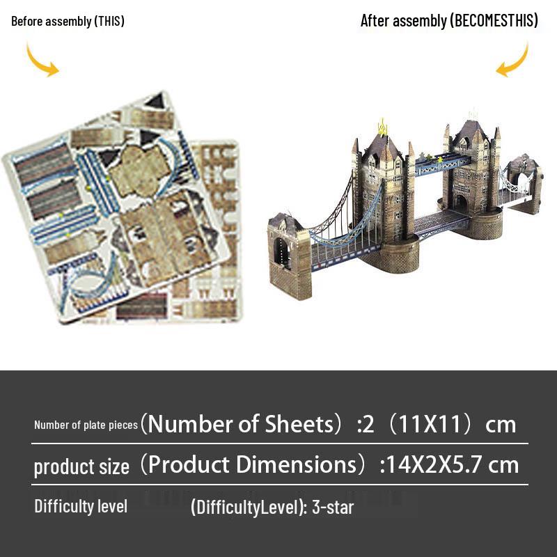 Stainless Steel 3D DIY Tower Bridge Model - No Glue Needed