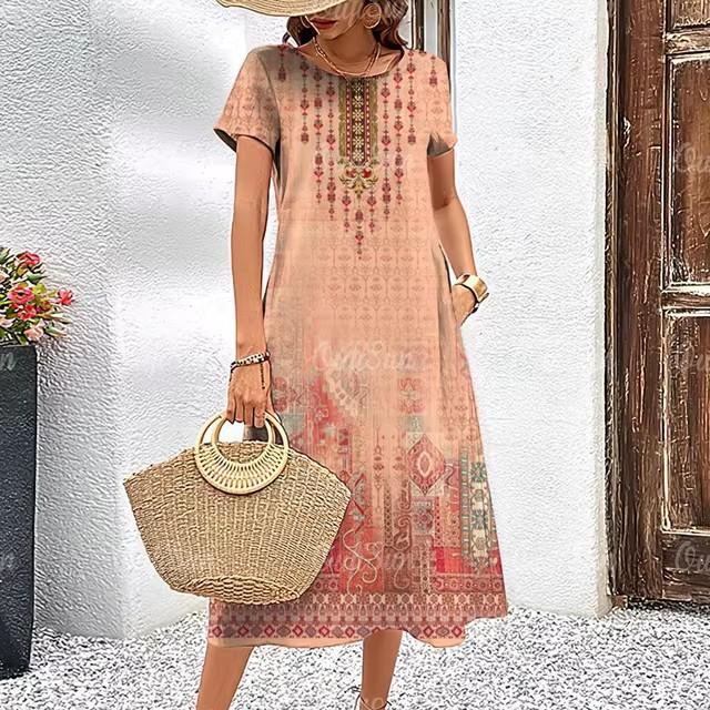 3D Digital Printing Dresses Women's Summer Short-sleeved O-neck Casual Loose Dress
