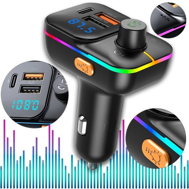 Transmiter Fm Szybka Ładowarka Bluetooth Audio Mp3 Bt 3X Usb Rgb Qc 3.0