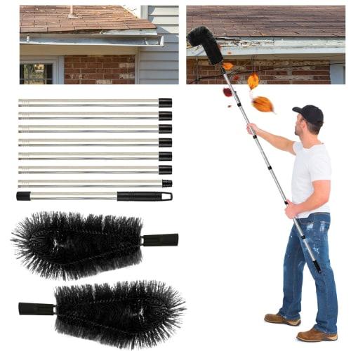 10.1ft Gutter Cleaning Brush, Gutter Cleaning Tool, Roofing Guard Cleaner Tool with Telescoping Extension Pole, Easily Remove Leaves and Debris from t