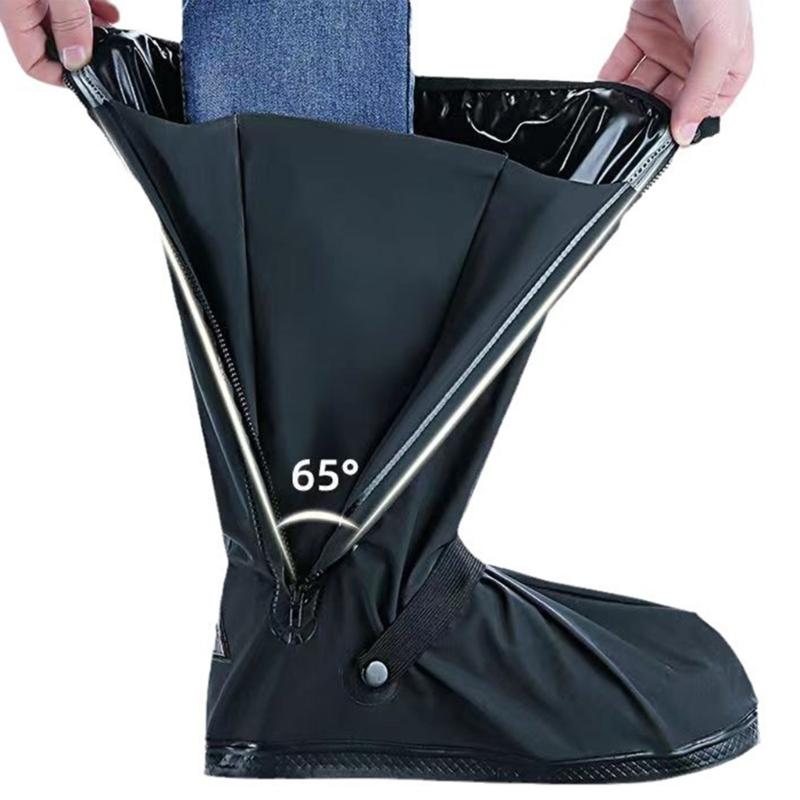 Waterproof Rainproof PVC Boot Shoe Covers Slip Resistant Zippered Galoshes For Hiking Cycling Daily Commuting
