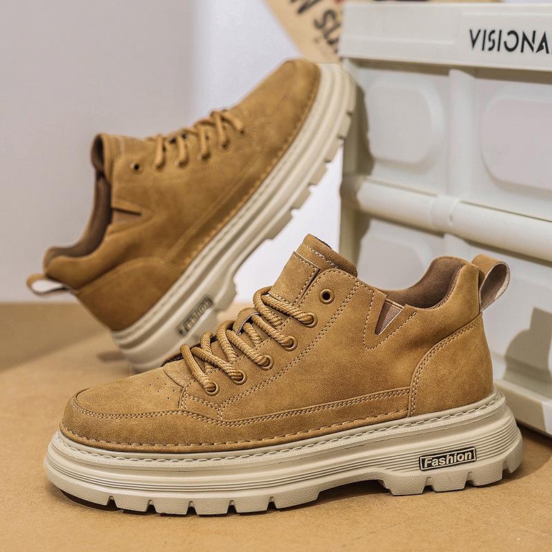 British style shoes Martin boots new low-top thick-soled heightening casual leather shoes medium-top board shoes