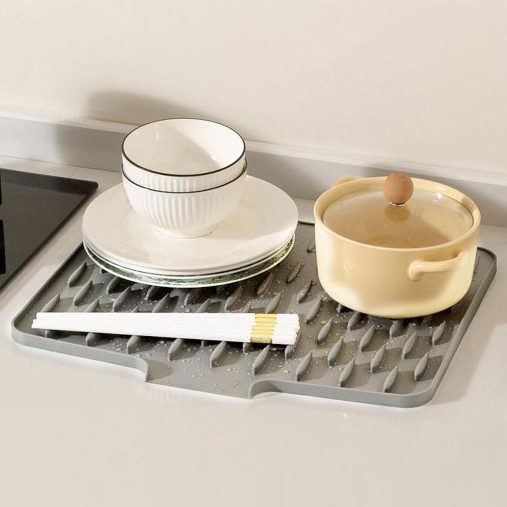 Silicone Dish Drying Mat with Built-in Drain Dish Drain Mat Non-Slip Dish Draining Mat for Kitchen Counter