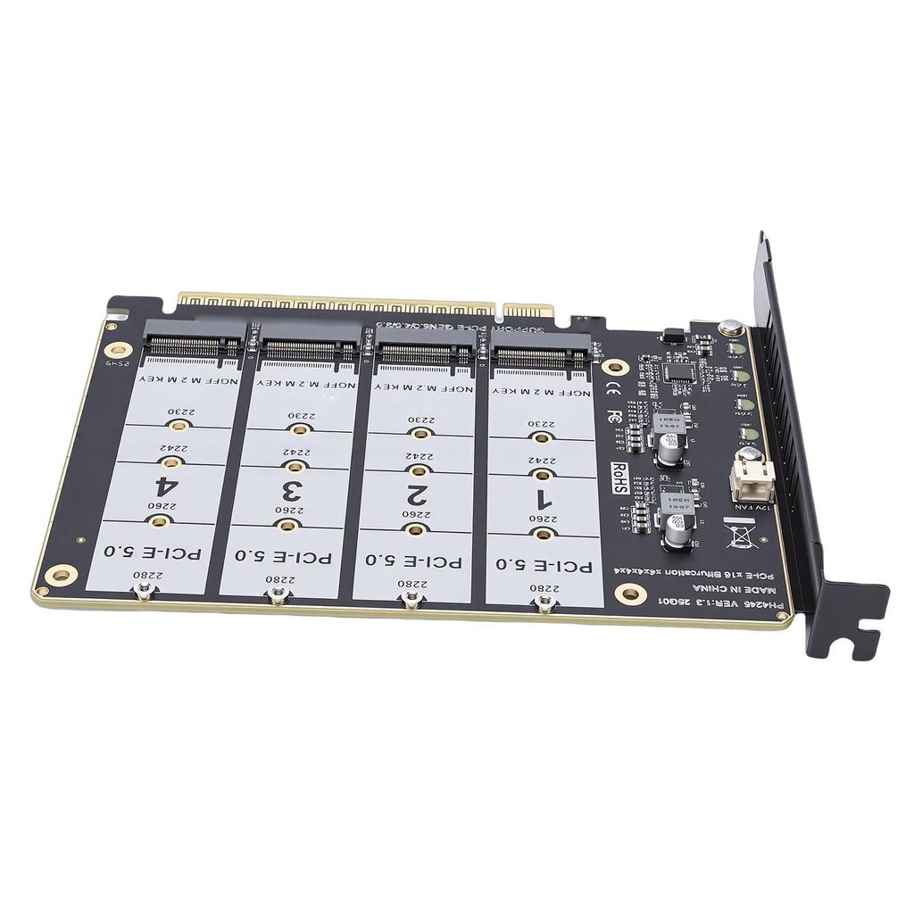 M.2 PCIE 5.0 Adapter Card 4 Port M.2 NVMe SSD To PCIE X16 M Key Hard Drive Converter Reader PC Internal Expansion Card 4x128Gbps