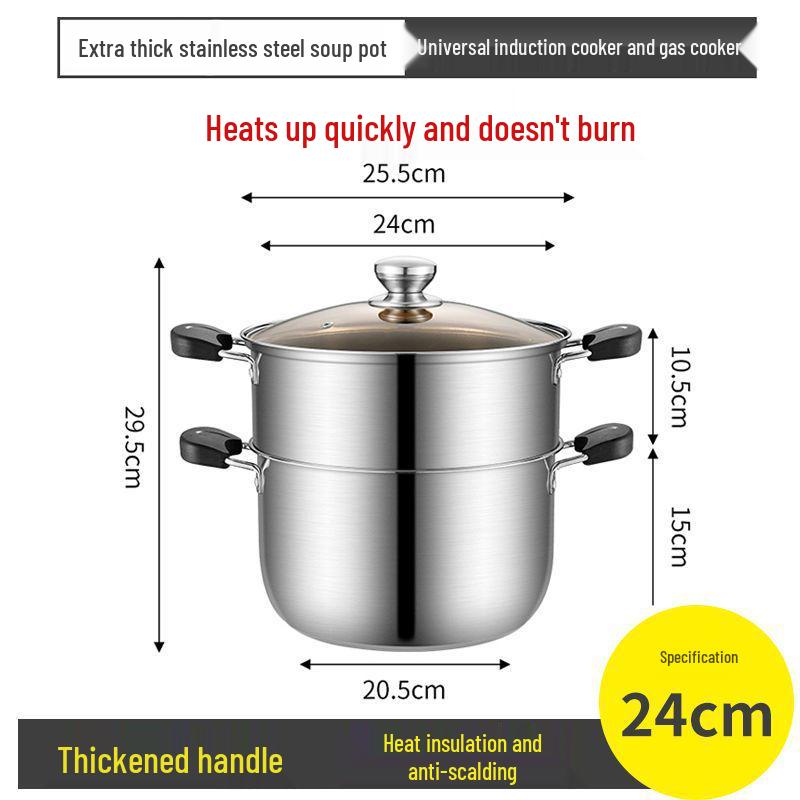 

Универсальная утолщенная кастрюля из нержавеющей стали для газовых и индукционных плит – Идеально подходит для супа, каши, приготовления на пару, лапши и кипячения воды.