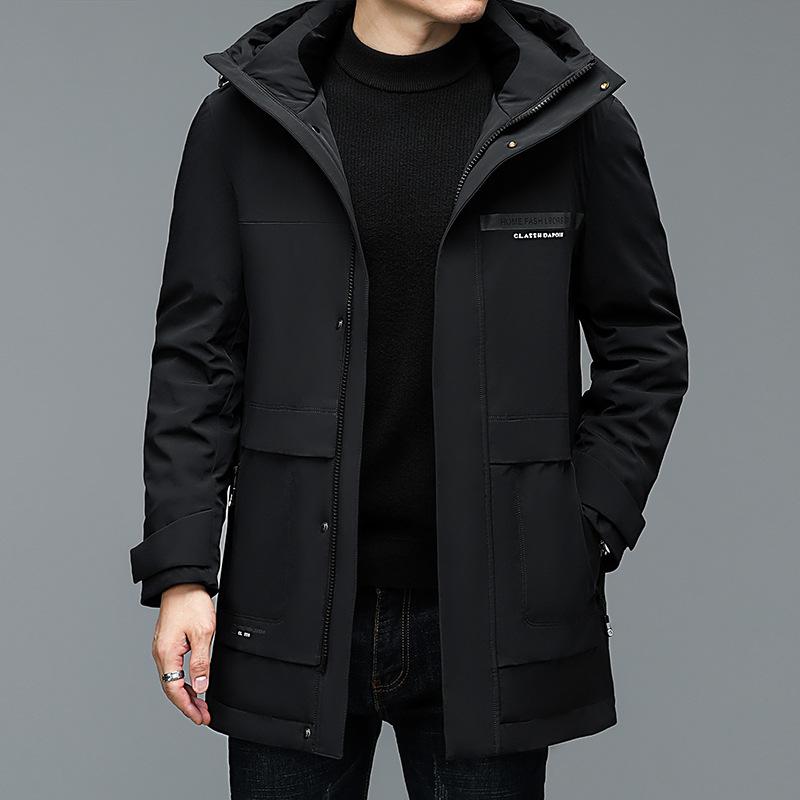 

Зимняя мужская куртка-пуховик из молочного шелка с белым гусиным пухом и капюшоном, новая утолщенная куртка средней длины 4XL