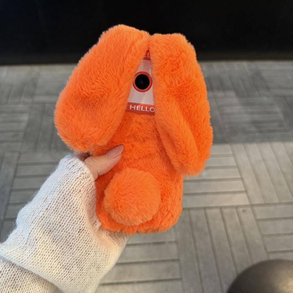 Cute Rabbit Plush Long Ears Suitable for iPhone 17 Pro Max Phone Case, iPhone 16 Solid Color, 15 Female, 14/13