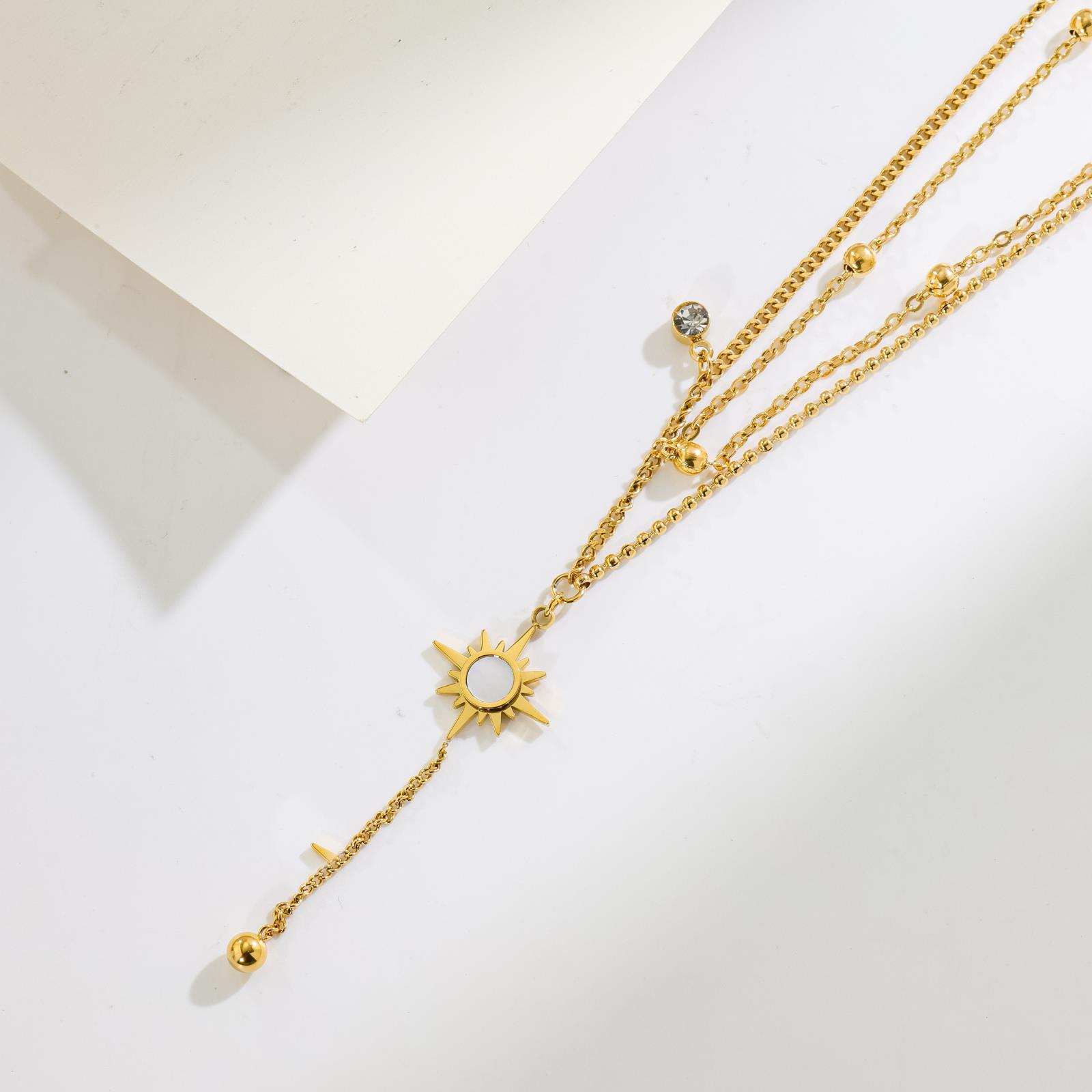 Niche Double-Layer Sun Necklace Bead Chain 18K Gold Titanium Steel Necklace Color Retention