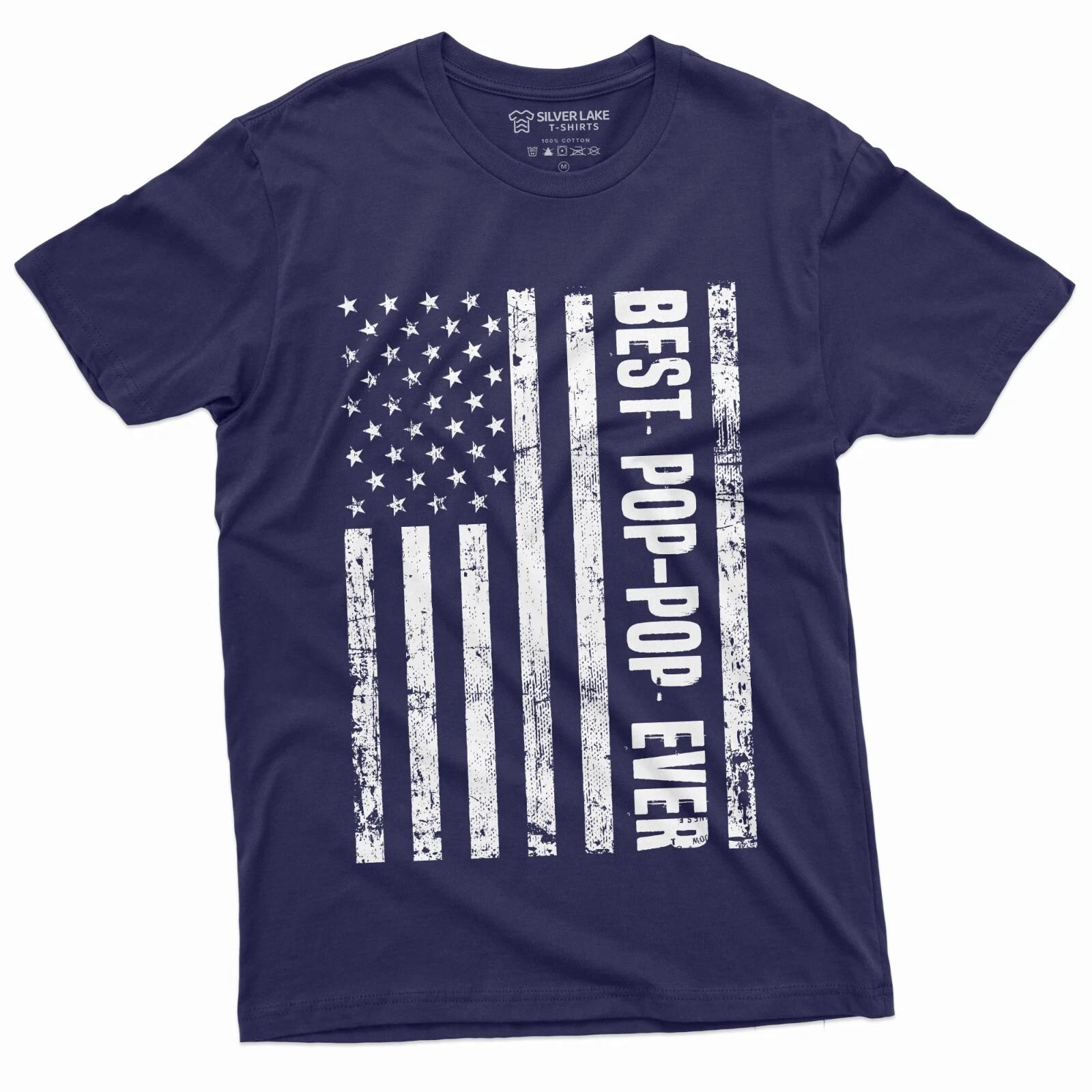 Best Pop-Pop ever shirt Grandpa Fathers day Veterans Day Papa USA Patriotic Tee L