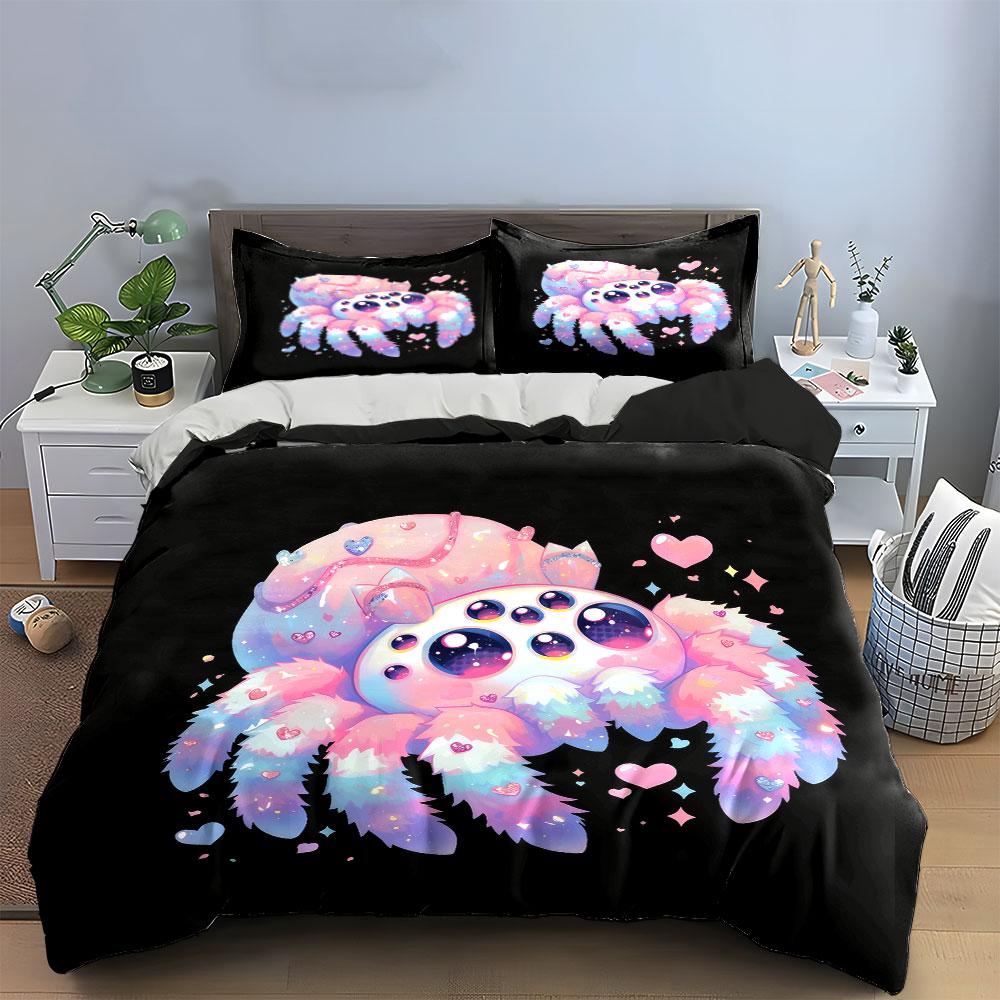 Colorful Spider Design Set Decor Bedding Set with 1 Duvet Cover 2 Pillowcases Single Double King Queen, Gift