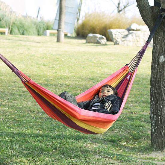 Outdoor Canvas Hammock with Carry Bag Strap Portable Heavy Duty Single Double Person Camping Garden Patio Balcony Porch Backyard Colorful Stripe