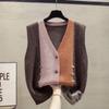 Color-Block V-Neck Knit Cardigan Vest for Women - Autumn/Winter Loose Outerwear Sweater Shawl