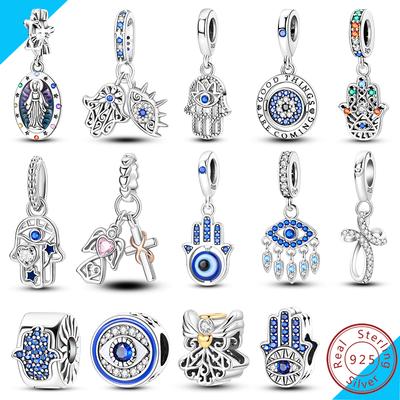 100% Copper Hamsa Hand Turkish Evil Eye Charms Beads Pendent Fit Original Bracelets Diy Jewelry Gifts