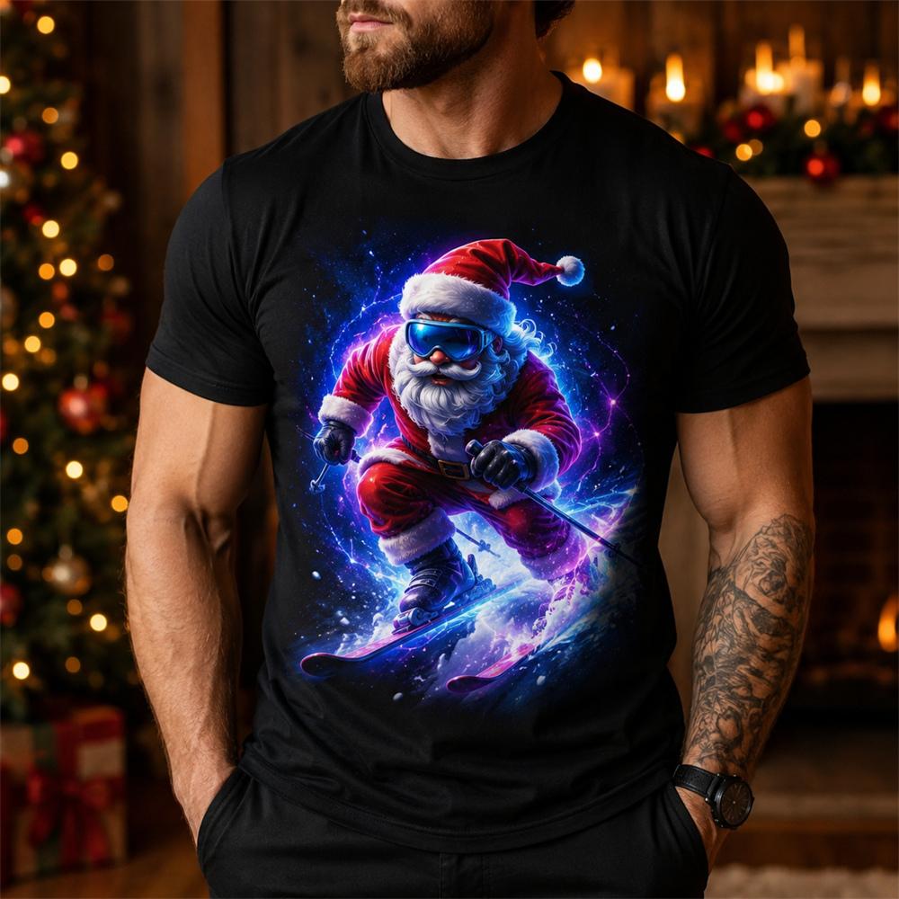 Men's Christmas T Shirt Santa Claus Guitar 3D Print Graphic Short Sleeve Casual Shirt Holiday Party Streetwear Men Clothing