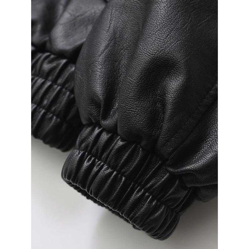 Ailegogo Streetwear Donna Retro Larga Corta PU Pelle Sintetica Giacca Primavera Autunno Donna Zip Cappotto Vintage Moto Biker Capospalla