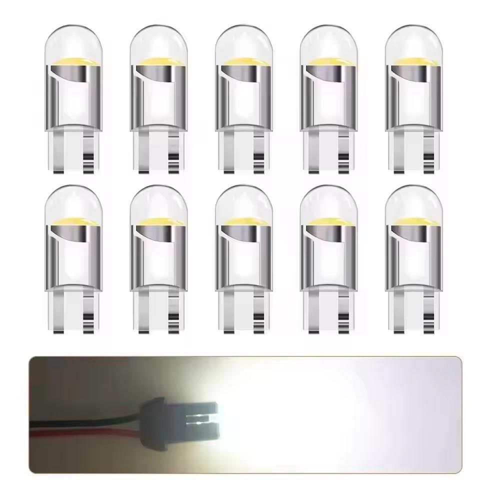 10/20pcs LED T10 W5W Canbus Glass COB 6000k Reading Dome Lamp Marker Wedge License PlateLight Bulbs 12V White Blue Red Bulbs 7
