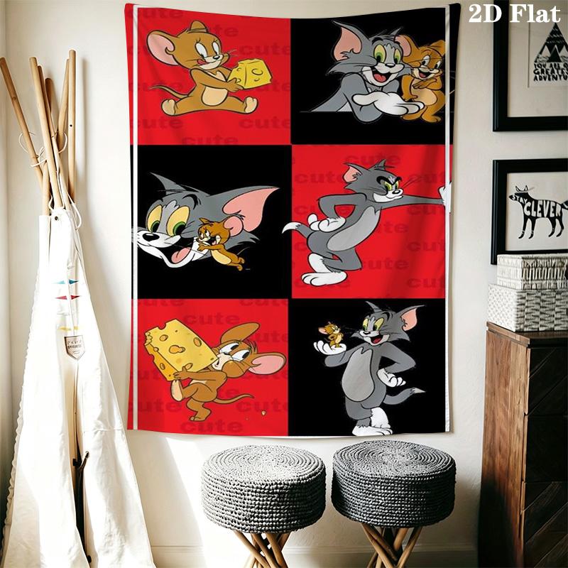 Tom Jerry Classic Adventure Tapestry Wallmounted Fashion Print Work Of Art Background Cloth Wall Decoration