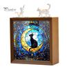 Wooden Photo Frame Base DIY Acrylic Cat Puzzles Night Light, Hand-Assembled Stained Glass Style Jigsaw Lamp with Personalized Handmade Presents Decor,