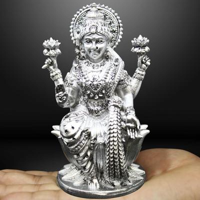 Dea Lakshmi Laxmi Devi MATA Idolo - 4,5 Pollici Materiale Polystone Murti - Colore- Ottone, Argento